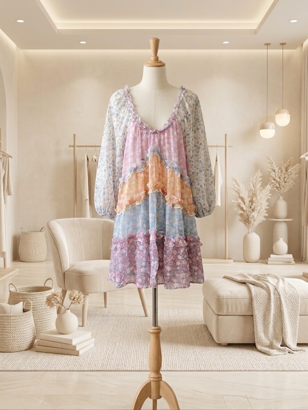 Love Collette Pastel Tiered Mini Dress Size Medium